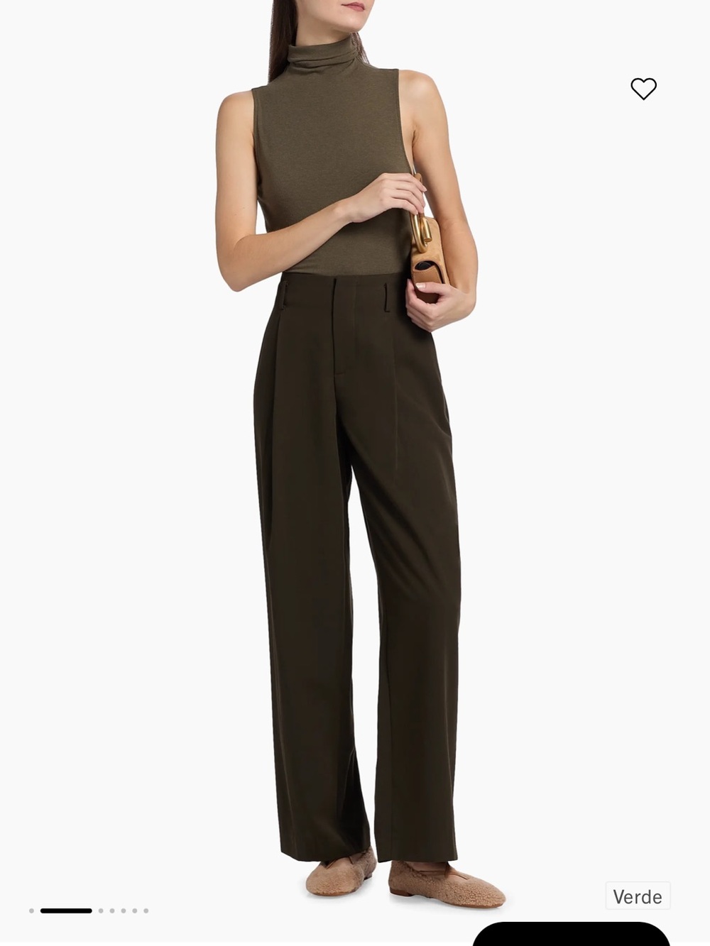 Vince Olive Green Wide-Leg High-Rise Trousers